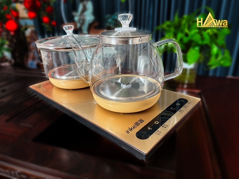 Bộ Bếp Điện Đôi Đun Nước Pha Trà Đạo Mặt Kính Vàng (BKT-VK)
