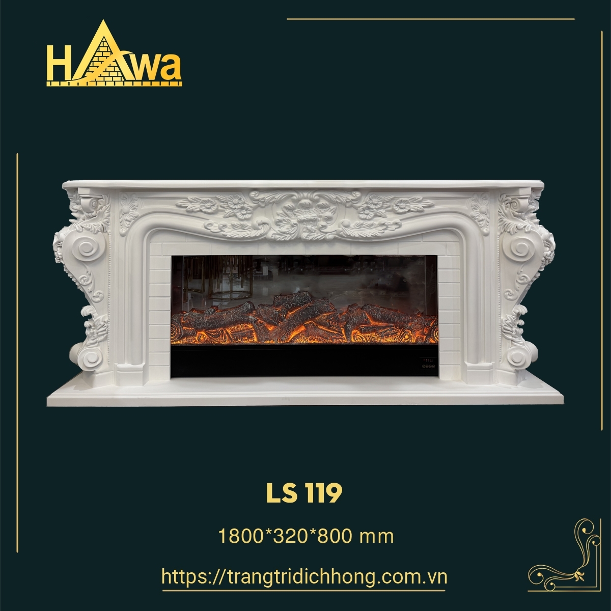 Lò Sưởi Trang Trí Phòng Khách 3D Tân Cổ Điển (LS-119) - Sang Trọng, Đẳng Cấp