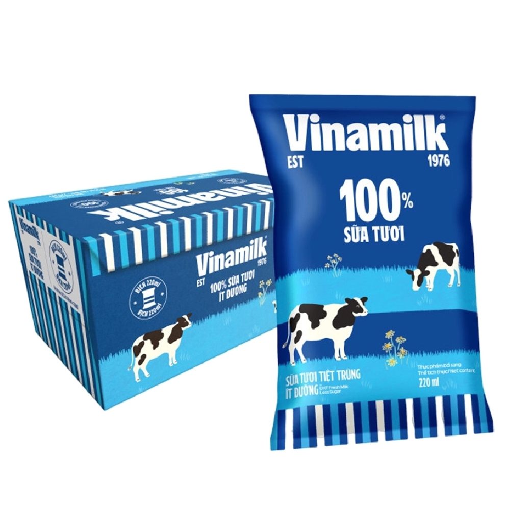 Sữa tươi TT Vinamilk 100% ít đường túi 220ml/48