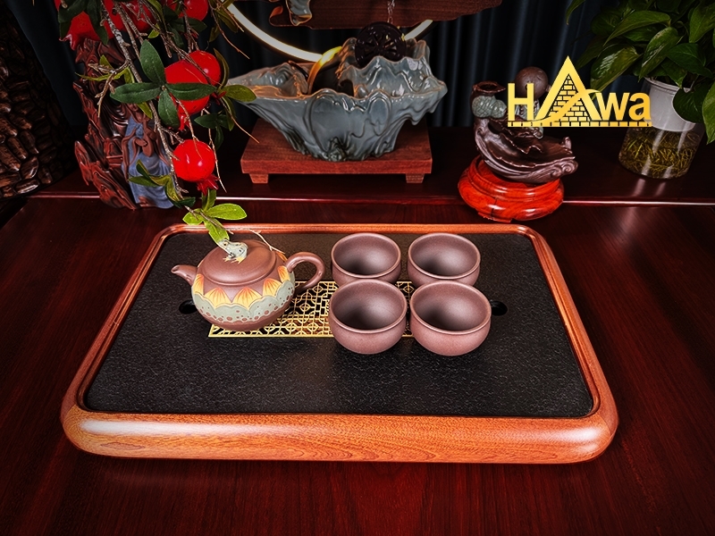 Khay Trà Gỗ Hương Nam Phi Mặt Đá Đen (KTD-VGV) (Size: S, M, L)