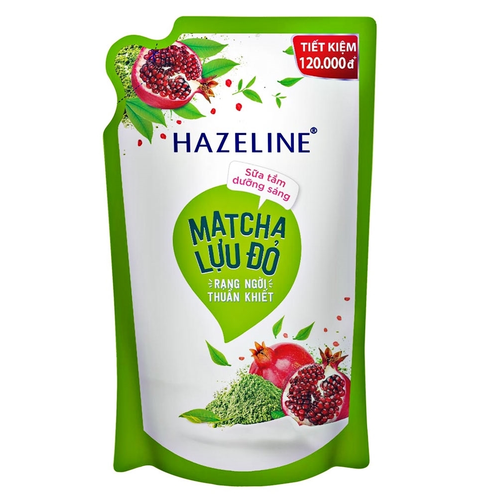 Hazeline Sữa tắm Matcha Lựu Đỏ túi 900g/12