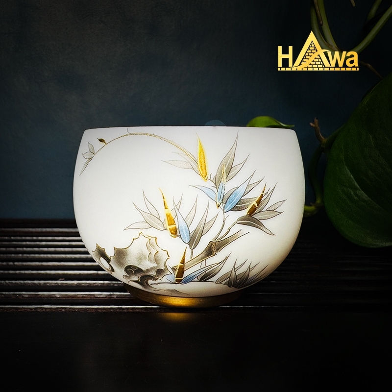 Chén Sứ Mạ Vàng 24K Tiểu La Hán -Trúc Báo Bình An (SMV-TBBA)