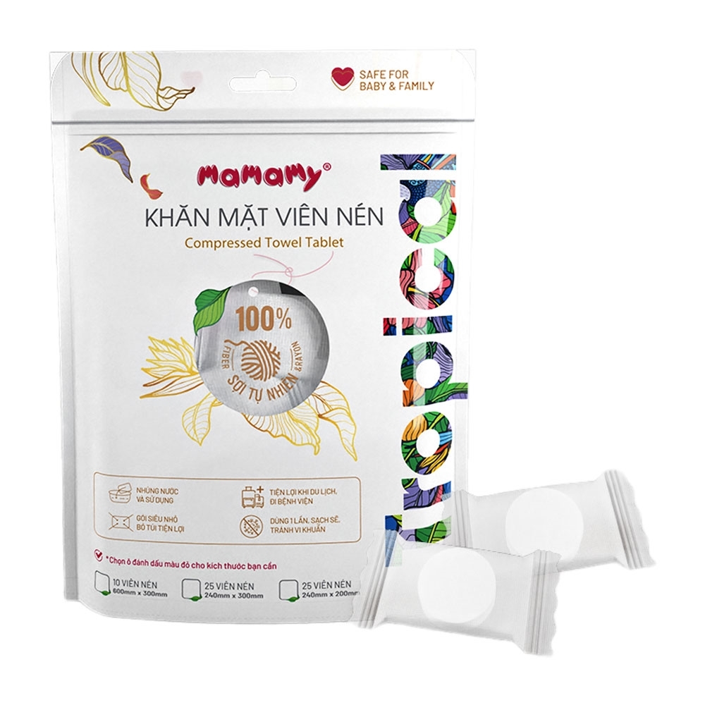 Khăn mặt viên nén Mamamy Tropical 25 viên 240x200mm mua 1KM1/20