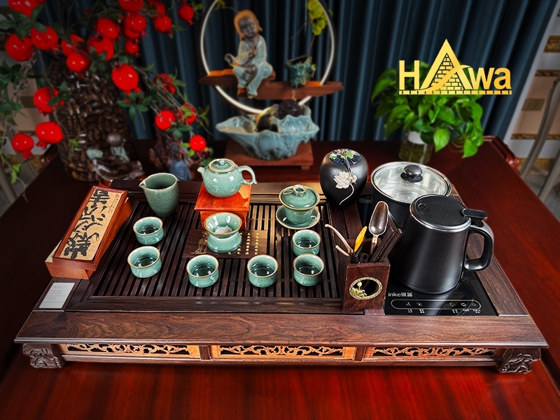Khay Trà Kim Ngọc Mãn Đường Gỗ Mun Nam Phi (KTD-KNMD)
