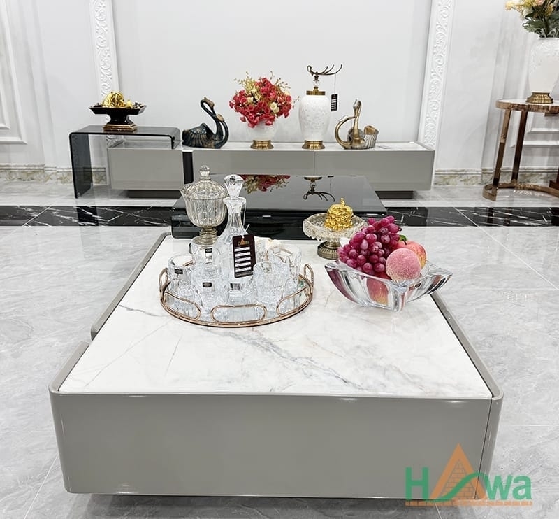 bàn uống trà kết hợp tủ kệ tivi decor
