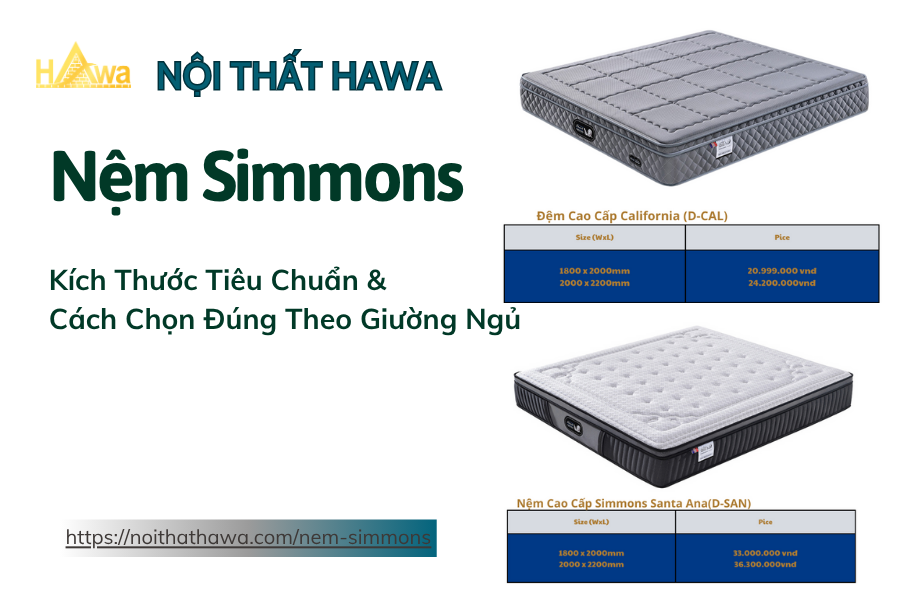 Kích Thước Nệm Simmons Tiêu Chuẩn & Cách Chọn Đúng Theo Giường Ngủ