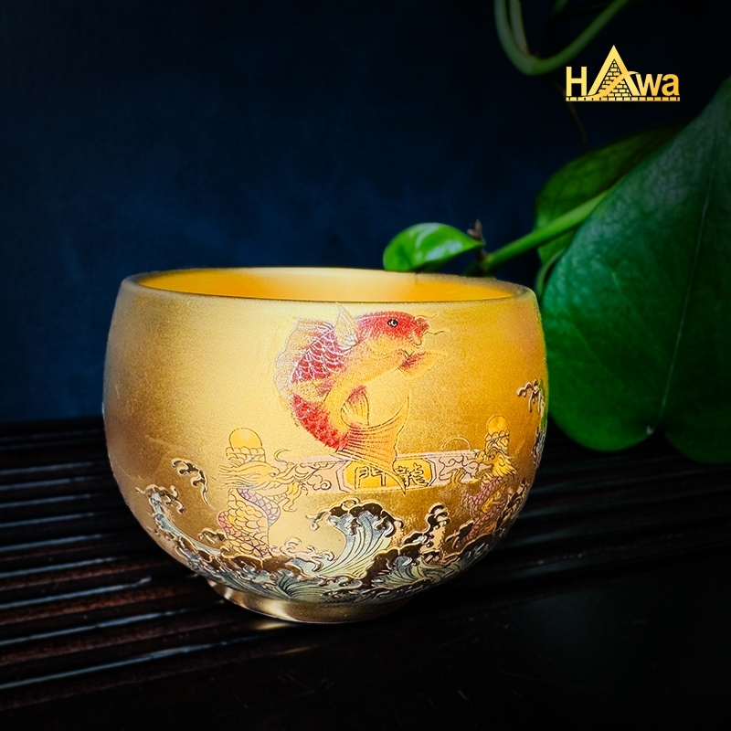 Chén Sứ Mạ Vàng 24K, Tiểu La Hán - Cá Vượt Long Môn (SMV-CVLM)
