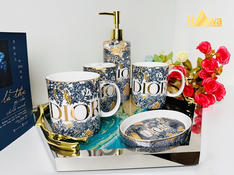 Bộ Dụng Cụ Nhà Tắm Sứ Cao Cấp DIOR – 5 Món (DGB-DI-GG-5)