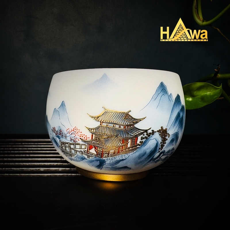 Chén Sứ Mạ Vàng 24K Tiểu La Hán - Phong Cảnh (SMV-PC)