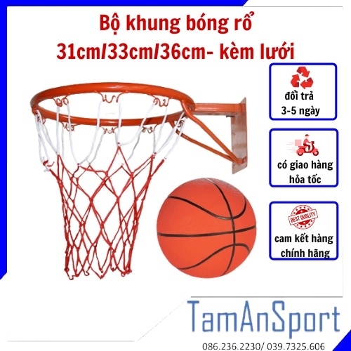 Khung bóng rổ 31cm/33cm/36cm bằng sắt sơn tĩnh điện kèm lưới- Tâm An Sports