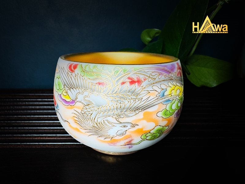 Chén Sứ Mạ Vàng 24K,Lá Bồ Đề - Phượng Hoàng(SMV-PH)