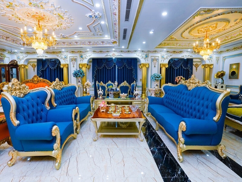 Bộ sofa tân cổ điển gỗ gõ đỏ nhập khẩu cao cấp