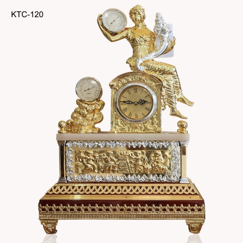 Đồng hồ để bàn, chất liệu đồng mạ vàng 24k