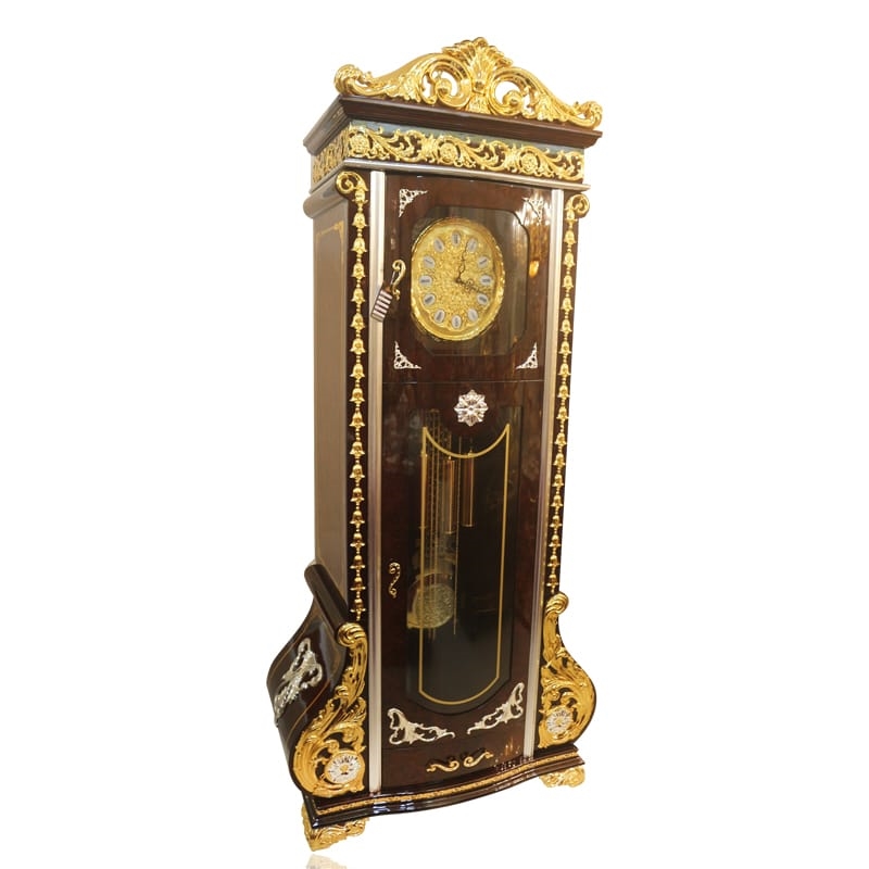 Đồng hồ tủ, chất liệu gỗ tử đàn, đồng khối mạ vàng 24K