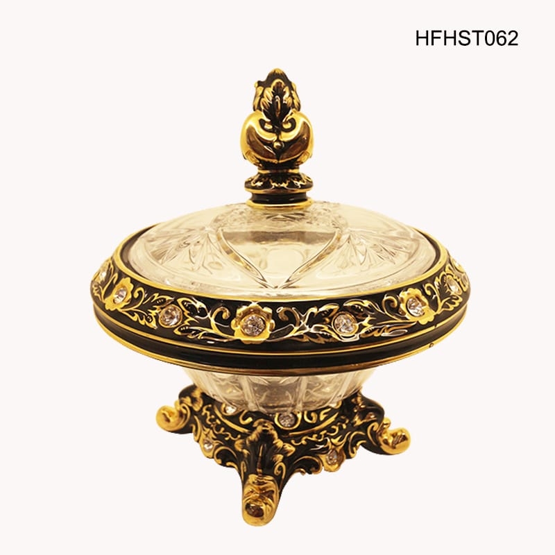 Khay pha lê đen đựng hoa quả mạ vàng 24k - HFHST062