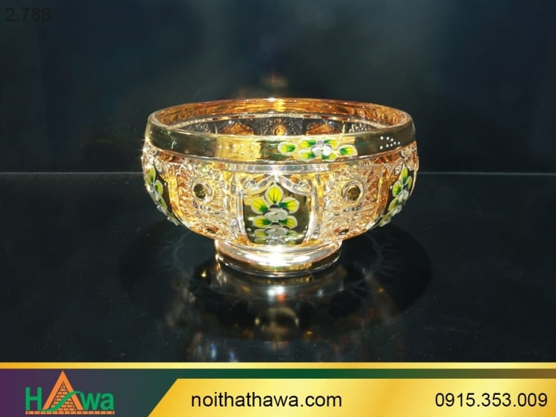 Hũ đựng kẹo thái dương D260 cỡ đại ( vàng thật + hoa lụa) (71-680152)