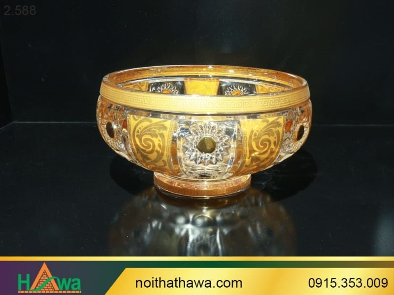Hũ đựng kẹo có chân thái dương D260 ( vàng thật) (71-511901)