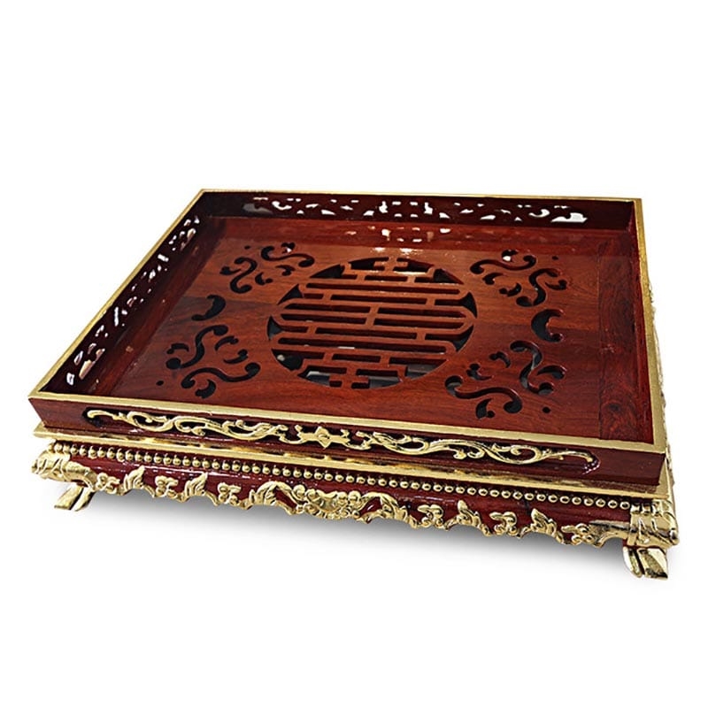 Khay đựng trà gỗ hương dát vàng