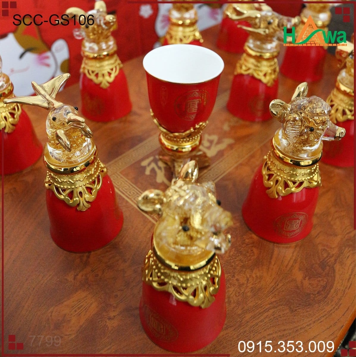 Bộ ly rượu mạ vàng GS 106 (10ly+ 2 bình - SCC-GS106)