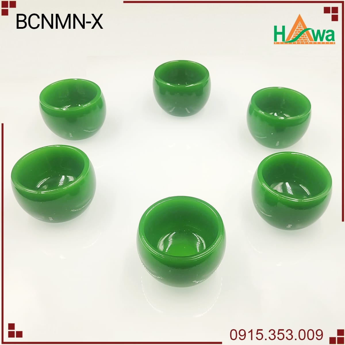 Bộ 6 Chén Ngọc Mã Não Màu Xanh (BCNMN-X)