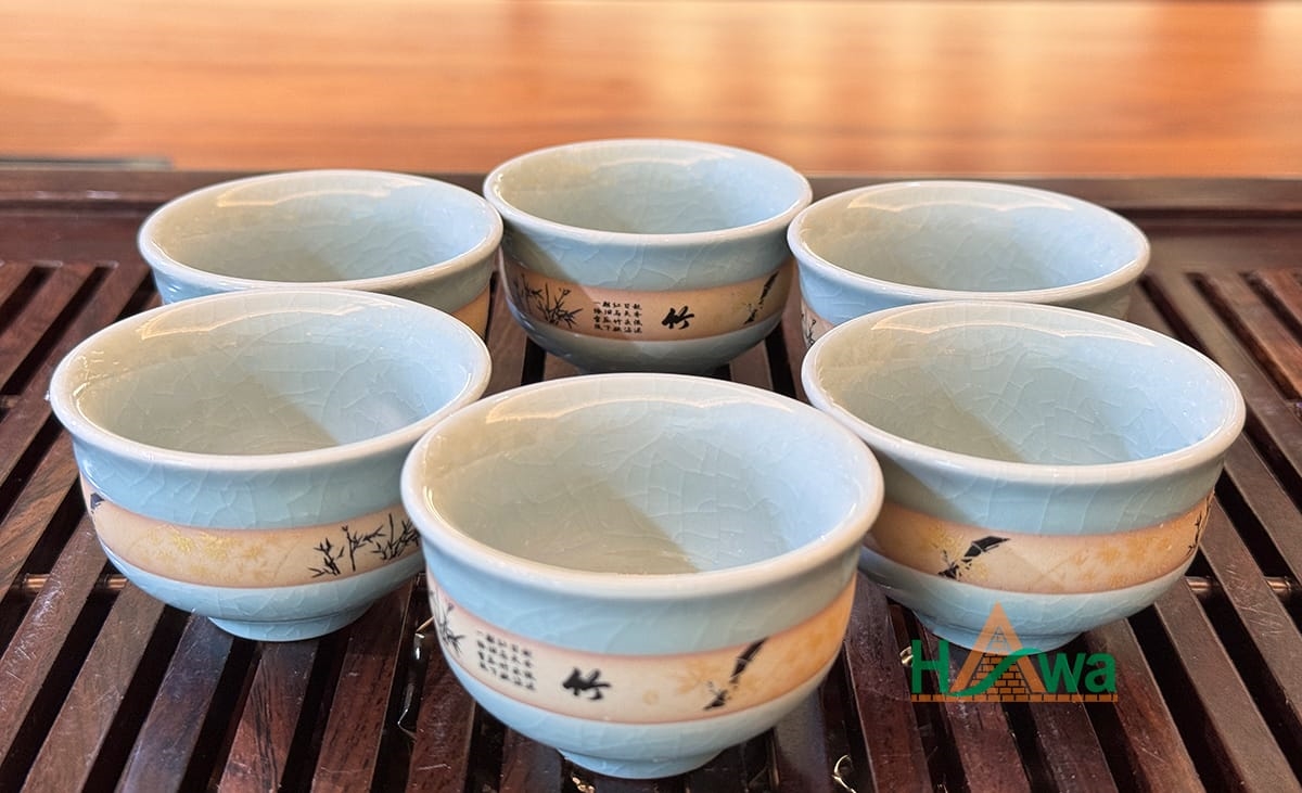 Bộ Ấm Trà Đạo Men Rạn Xanh Nhạt - Viền Vàng (BTD-CV1)
