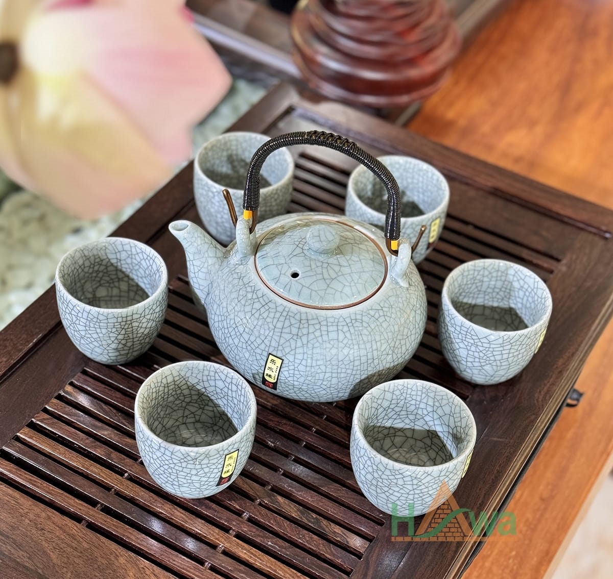 bộ ấm trà đạo men rạn ghi xám