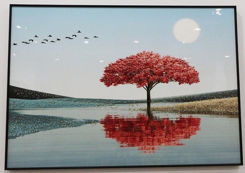 Tranh Đính Pha Lê Cây Thay Lá Màu Đỏ (1000x700mm)
