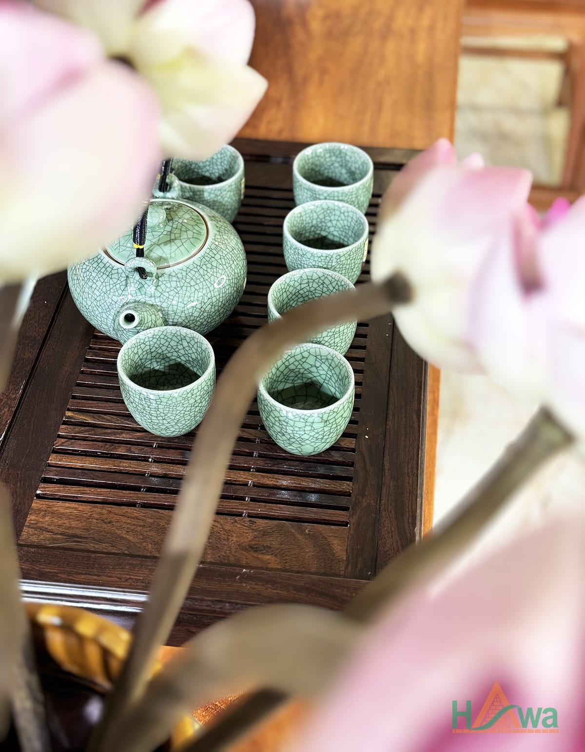 Bộ Ấm Trà Đạo Men Rạn Ghi Xanh Cao Cấp