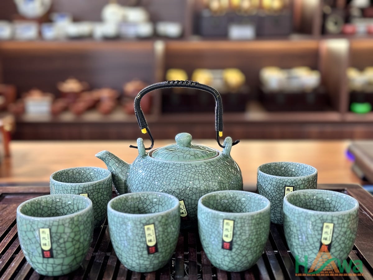 Bộ Ấm Trà Đạo Men Rạn Ghi Xanh Cao Cấp