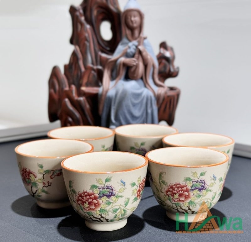 Bộ Ấm Chén Men Rạn Vẽ Hoa Viền Vàng - BTD-HX1