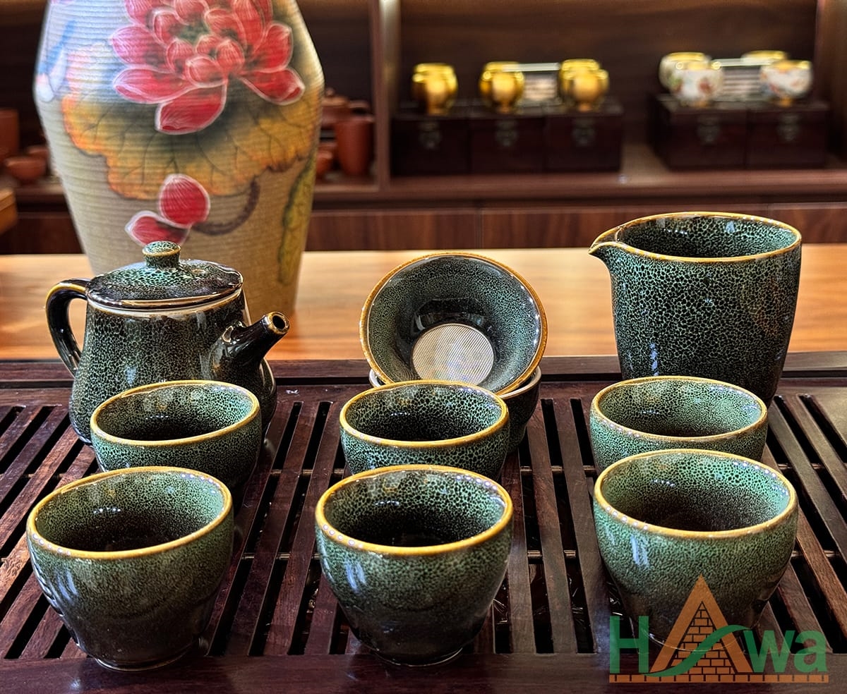 Bộ Ấm Chén Trà Đạo Men Thiên Mục Màu Lông Báo Hỏa Biến