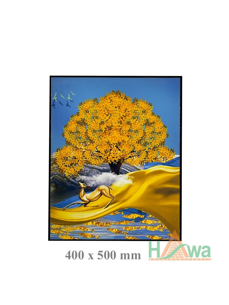 Tranh cây tiền con hươu tài lộc