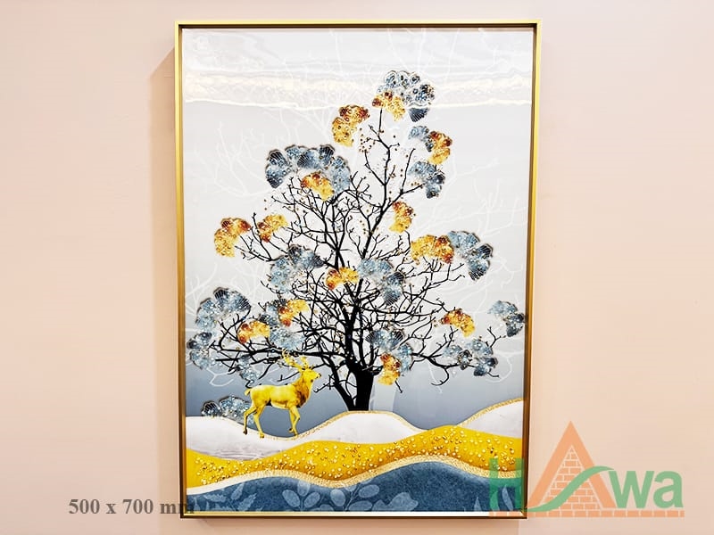 Tranh Tráng Gương Nghệ Thuật - Cây Cổ Thụ và Nai Vàng