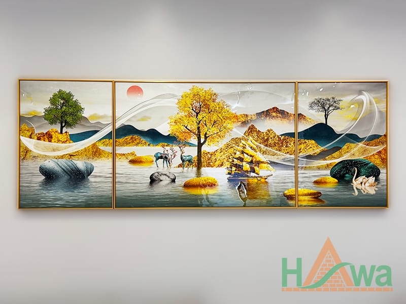 Tranh Tráng Gương Cây, Thuyền Vàng 3D