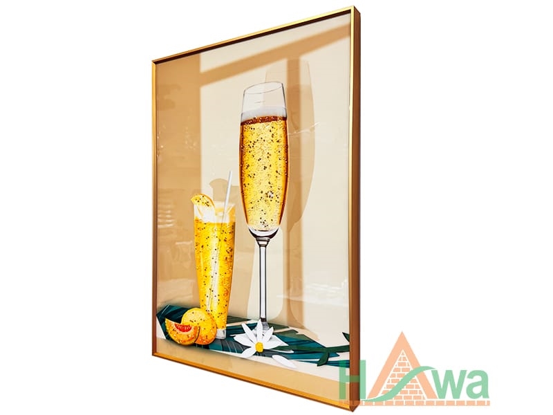 Tranh Tráng Gương 3D Đính Đá Pha Lê Chiếc Cốc Và Ly Vàng