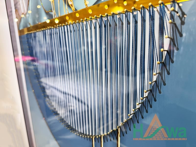 Tranh Kim Chỉ 3D Trừu Tượng Lá Rẻ Quạt Ngọn Núi Hươu Vàng Ánh Trăng
