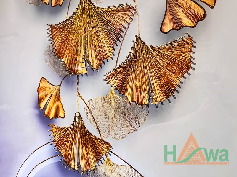 Tranh Kim Chỉ 3D Trừu Tượng Lá Rẻ Quạt Ngọn Núi Hươu Vàng Ánh Trăng